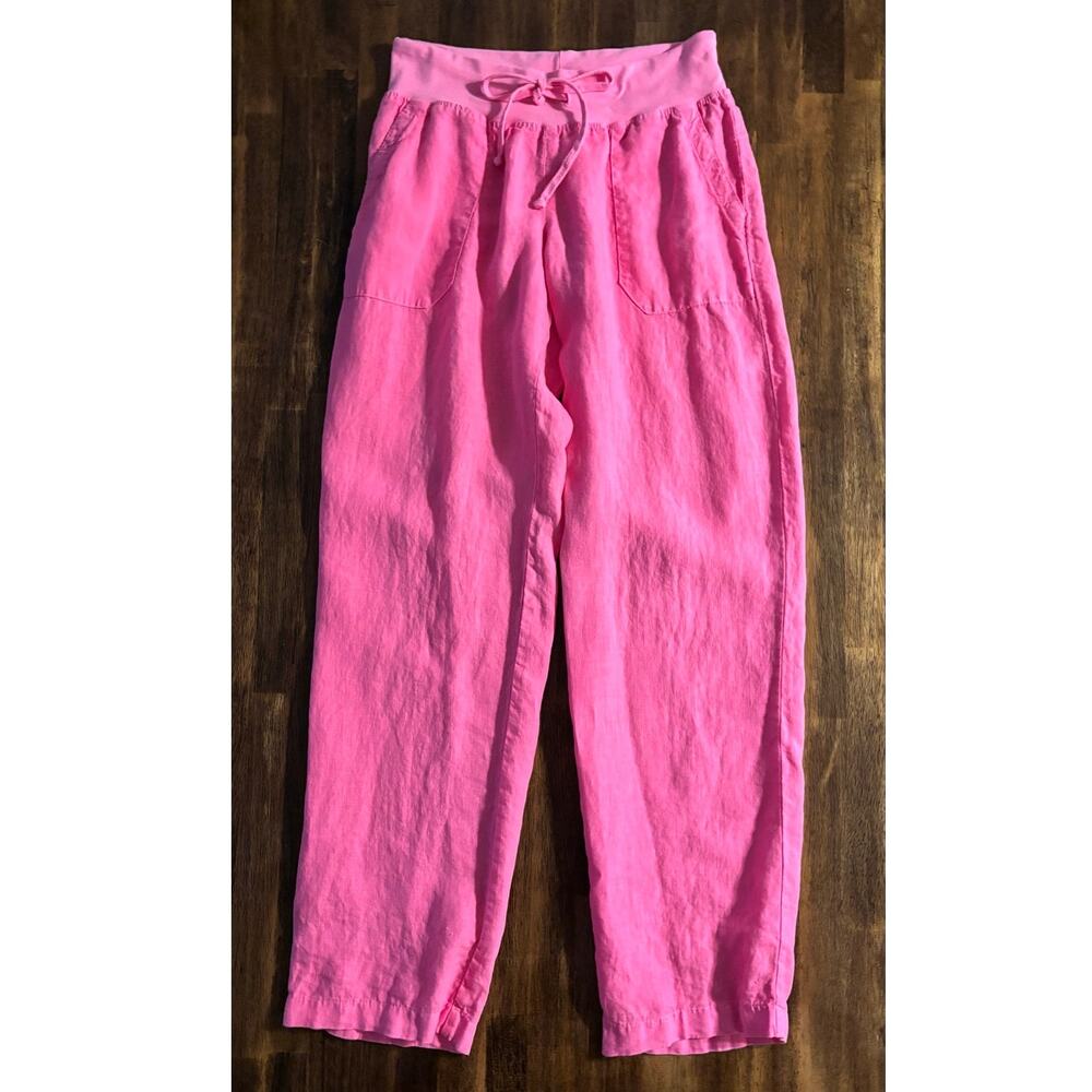 Hard Tail Women's Small Pants Straight Up 100% Linen Drawstring Pull On Pockets
